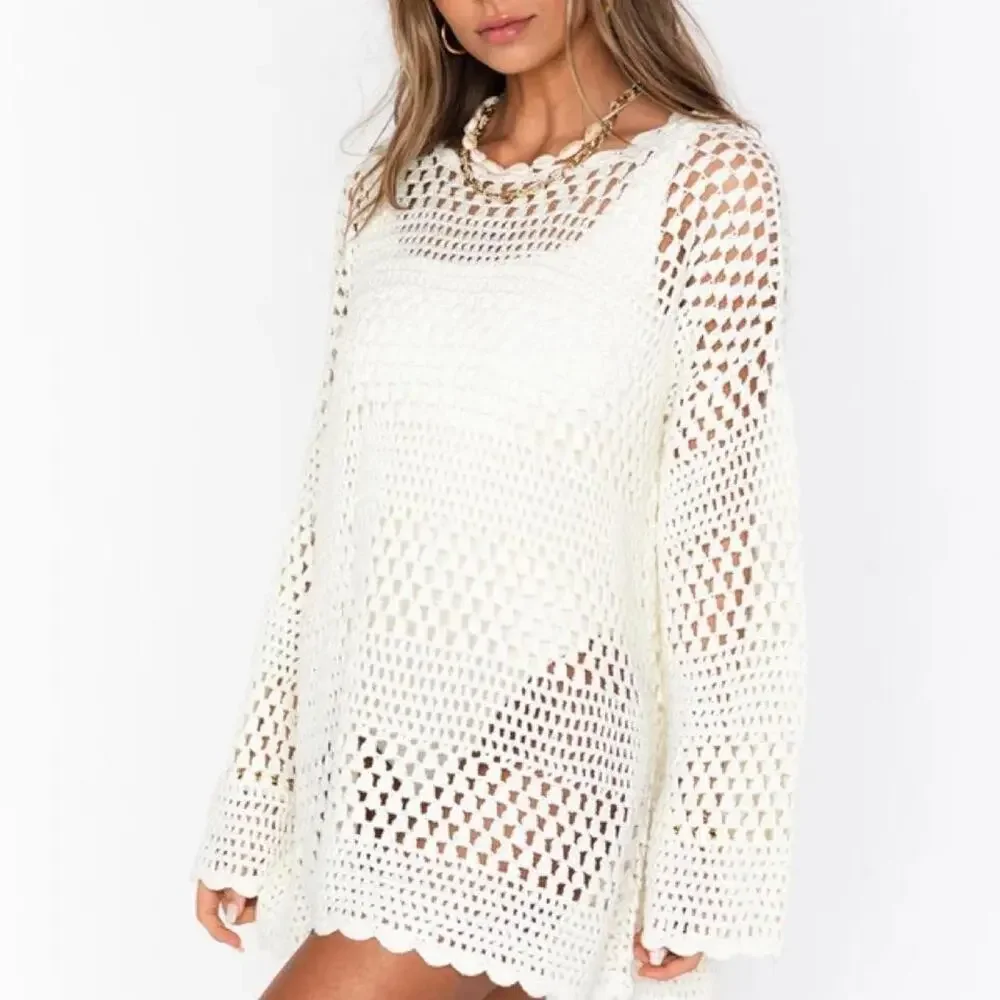 White crochet mini dress with